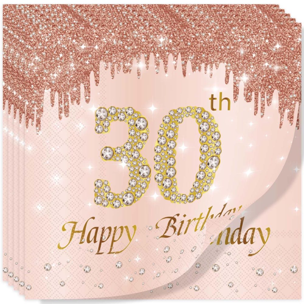 Rose Gold Happy 30th Birthday Napkins, Women 30th Birthday 20Pcs Party Paper Napkins Disposable,Her 30th Birthday Gifts Party Supplies,Tableware Decorations ,Birthday Serviettes Tissue Luncheon Dinner - Image 2