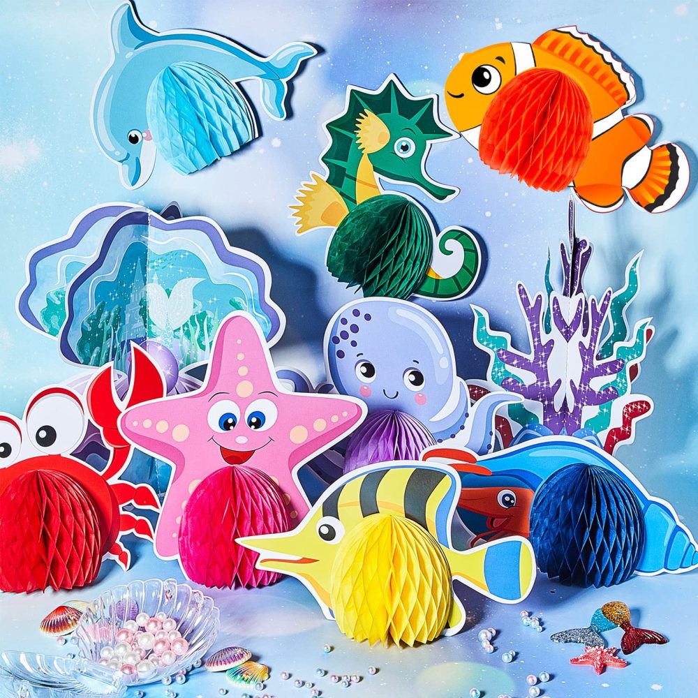 12 Pieces Ocean Sea Animal Honeycomb Centerpiece Under the Sea Table Decorations Ocean Themed Marine Creature Decoration Fish Mermaid Table Honeycomb for Beach Themed Birthday Party Baby Shower - Image 4