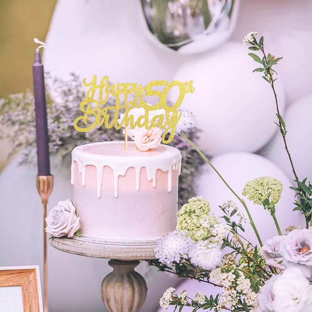 3 Pieces Gold Happy 50th Birthday Cake Toppers Happy 50 Cupcake Toppers Cheers to 50 Fabulous Cake Decoration for 50th Birthday Party Decoration Supplies - Image 3