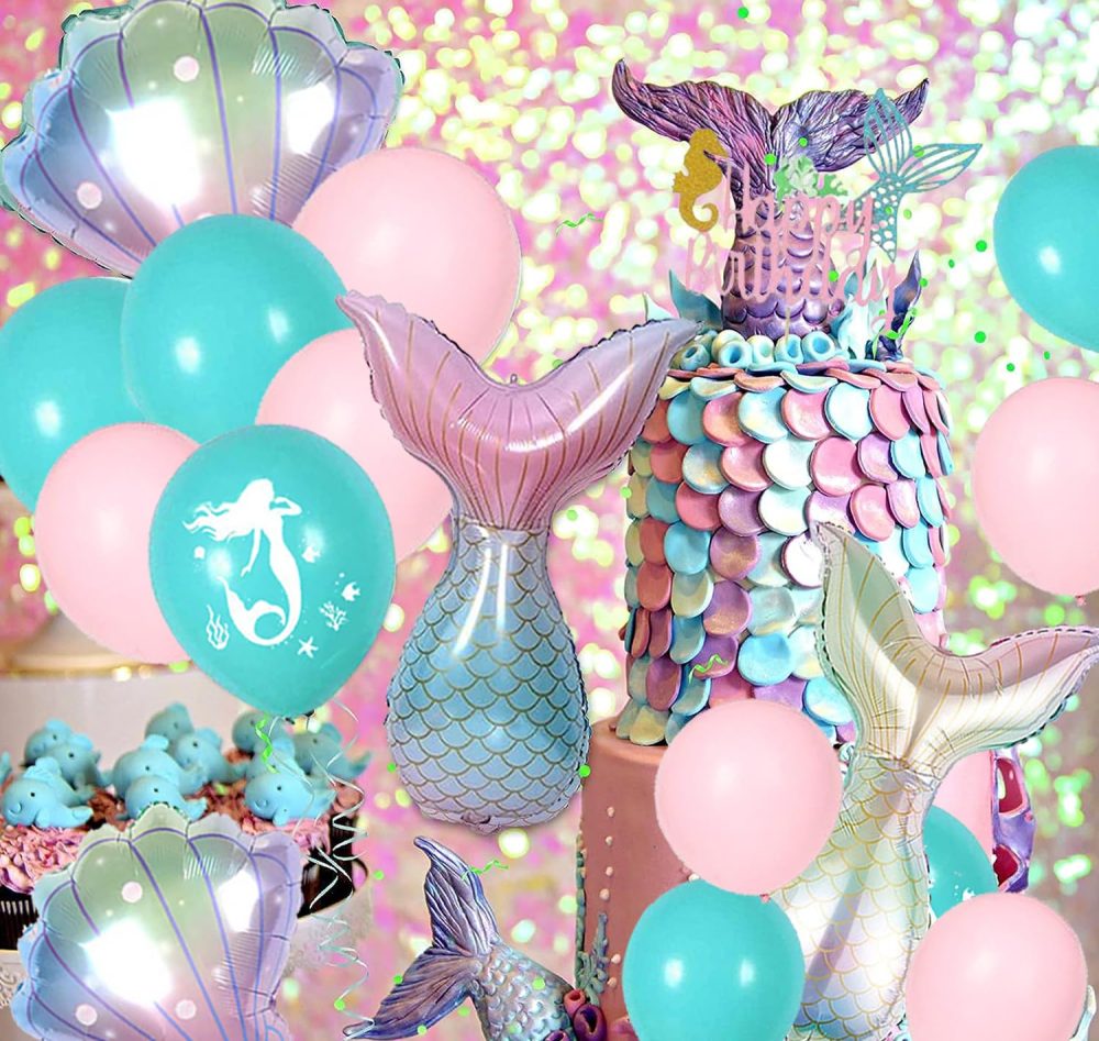Mermaid Birthday Decorations Little Mermaid Party Decorations 7rd Birthday Decorations For Girls Include Mermaid Balloons Mermaid Number Balloon 7 Mermaid Bunting Happy Birthday Banner - Image 3