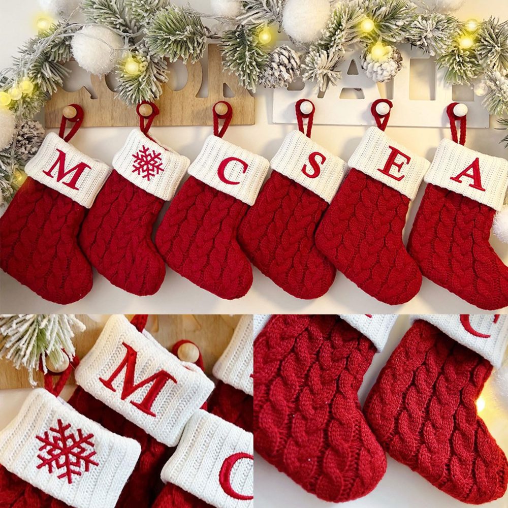 HOME'S FRIEND Alphabet Decorations Stockings, Cable Knit Letter Fireplace Hanging Stockings, Letter Embroidered Knitted Mini Stocking Festive Fireplace Décor Kids Pet Gift (D) - Image 3