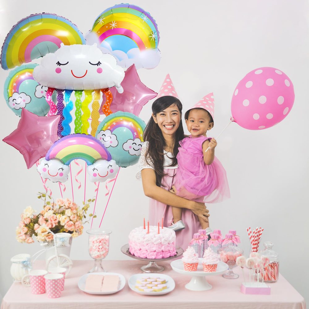 Rainbow Party Decorations Cloud Balloons - 8Pieces Rainbow Balloons Includes Rainbow Cloud Star Round Foil Balloons for Girls Boys Baby Rainbow Cloud Party Supplies - Image 2