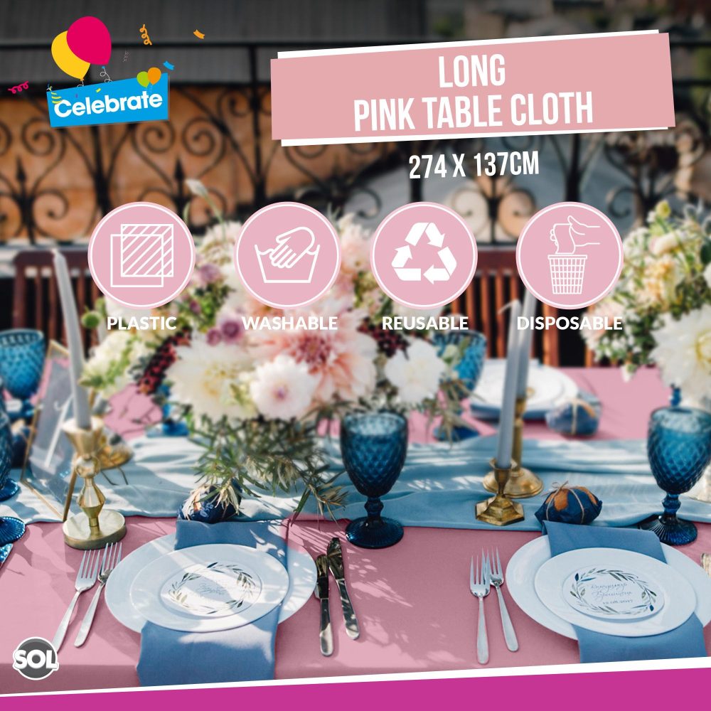 4pk Long Pink Table Cloth Party | 274 x 137cm | Plastic Table Cover Party Table Cloth Disposable Tablecloths for Parties | Plastic Tablecloth | Pink Disposable Tablecloth | Pink Plastic Table Cloth - Image 5