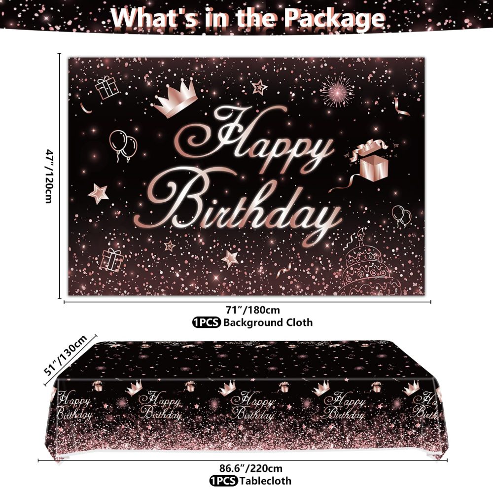 153 PCS Black and Rose Gold Party Decoration Black Rose Gold Dinnerware Set Rose Gold & Black Party Supplies Rose Gold and Black Birthday Party Set-Plates, Backdrop, Balloons, Tablecloth Serves 20 - Image 4