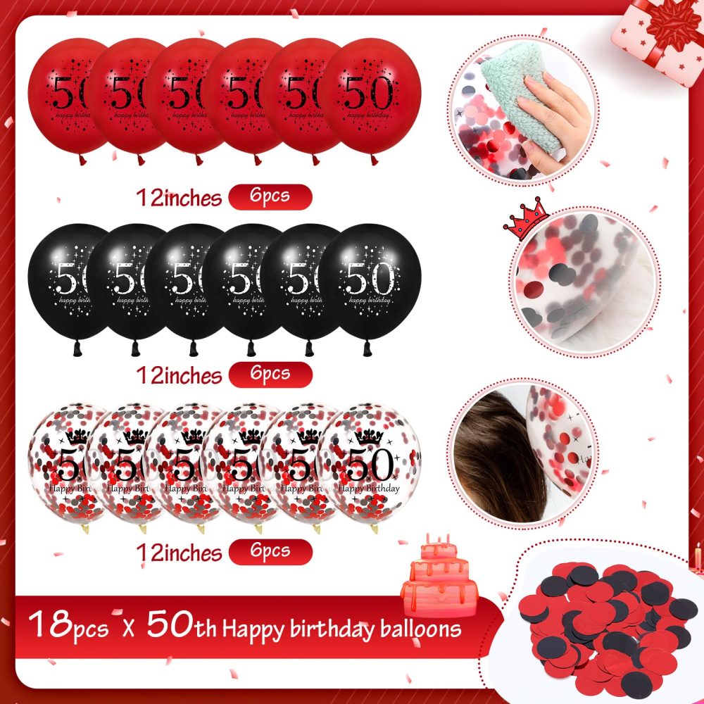 Red 50th Birthday Decorations for Women Men, Red Black Happy Birthday Party Door Banner Cover 18PCS 50th Red Birthday Balloons Supplies for 50 Years Old Birthday Anniversary Party Backdrop Decor - Image 5