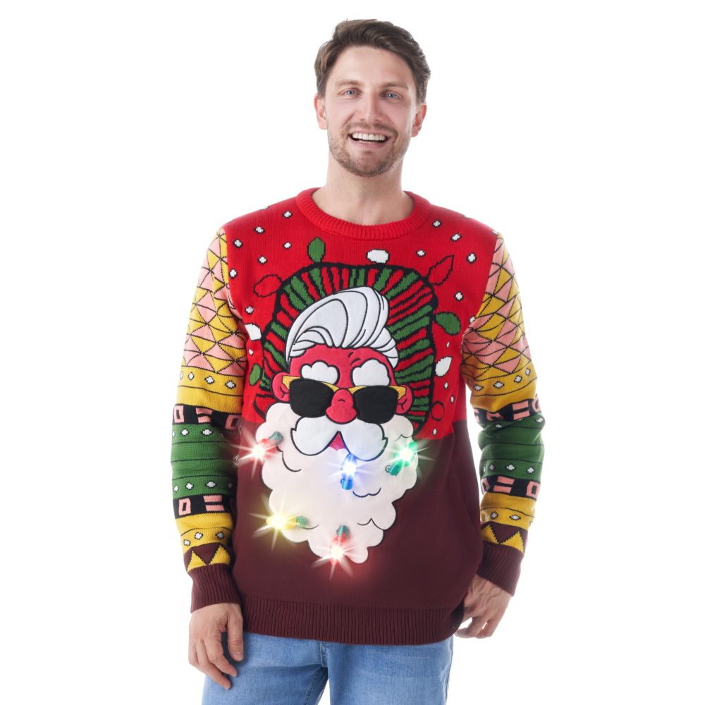 JOYIN Mens LED Light Up Christmas Holiday Ugly Jumpers with Built-in Light Bulbs Ugly Christmas Sweater(XL, Red Santa)