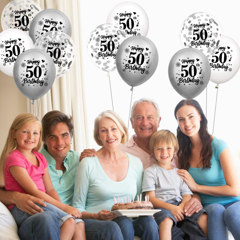 50th Birthday Balloons Decorations White Silver 18pcs Happy 50th Birthday Party Confetti Balloons Latex for Women Men Happy 50th Birthday Anniversary Party Supplies Decor 12 inches Indoor Outdoor - Image 5