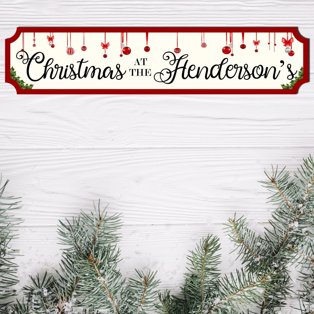 Personalised Christmas At The Family Street Sign - Custom Wooden or Acrylic Holiday Decor - Modern Rustic Wall Art - Available in S/M/L (Extra Large 590mm x 130mm, Mdf Wood Indoor Use Only) - Image 8