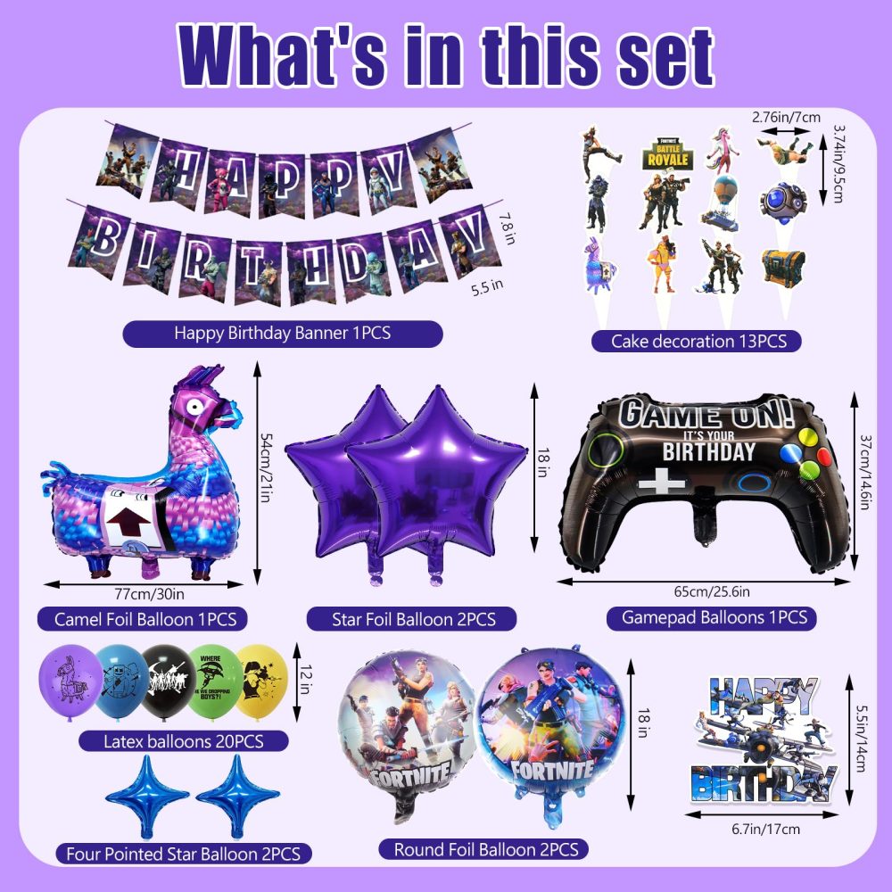 VI4 40PCS Video Game Foil Balloons, Video Gaming Birthday Decoration, with Fort-nite Birthday Banner Cake Decorations Game Foil Balloons Video Game Themed, for Kids Gamers Lovers Party Party Supplies - Image 7