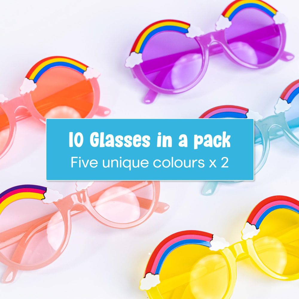 Toyseum 10 x Rainbow Toy Sunglasses for Kids, Cute Party Bag Fillers for Girls, Pack of 10 (5 Unique Colours) - Image 2