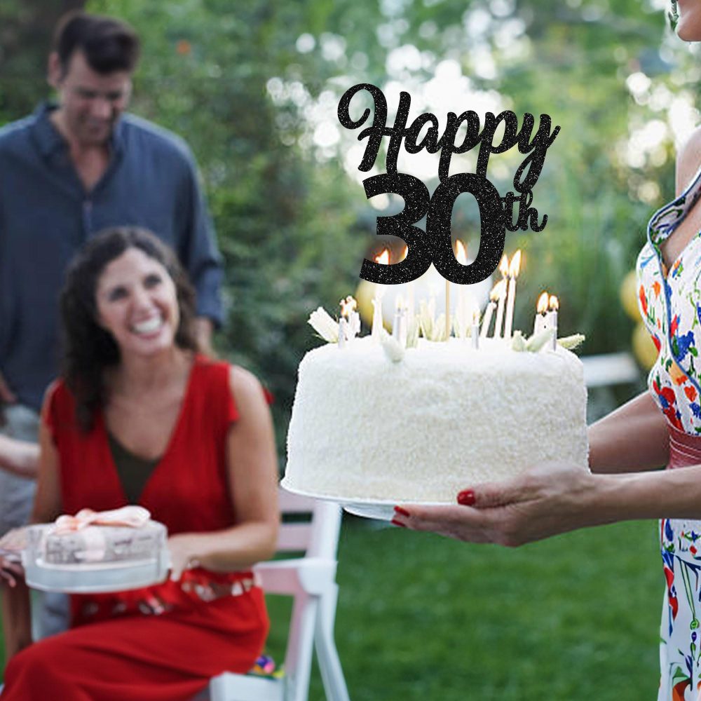 3Pcs Happy 30th Birthday Cake Toppers Black Glitter Number 30 Cake Dcorations Thirty Happy 30th Cake Pick Decorations for Cheers to 30 Years Old 30th Birthday Wedding Anniversary Party Supplies - Image 3
