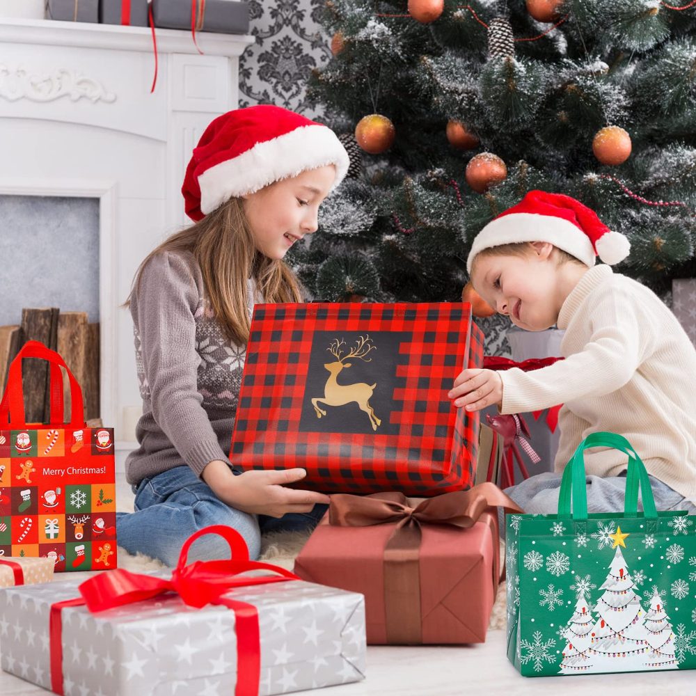 YANGTE 20 Pack Christmas Bags Assorted Sizes, Reusable Tote Bags with Handle, Includes 4 Large 8 Medium 8 Small Non-Woven Christmas Bags for Xmas Party Favors - Image 4