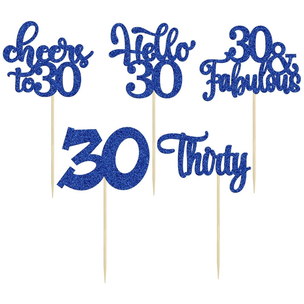 30Pcs Happy 30th Birthday Cupcake Toppers Deep Blue Glitter Thirty Cheers to 30 Birthday Cupcake Picks for Happy 30th Birthday Anniversary Party Cake Decorations Supplies - Image 6