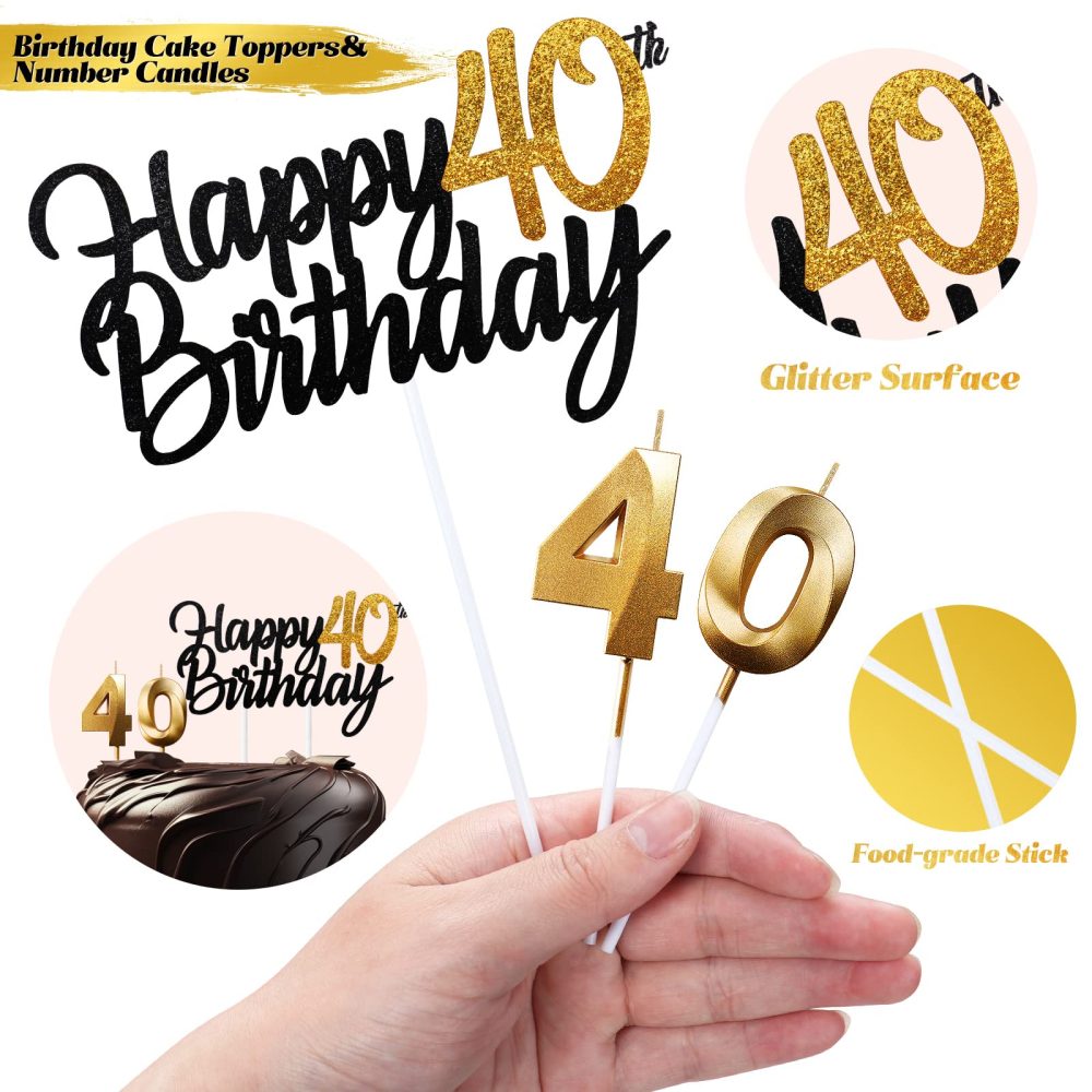 40th Birthday Sash and Tiara Crown Gold 40th Sash Rhinestone Tiara Crown 40th Birthday Number Candles Cake Toppers for Women 40th Birthday Gift Party Decorations Supplies - Image 4