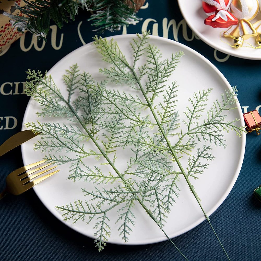 Purple Star 60 PCS Artificial Faux Cedar Branches-13x7.5 Inch Artificial Cedar Sprigs-Faux Cedar Pine Stems Picks for DIY Garland Wreath Christmas Embellishing Home Garden Decoration - Image 5