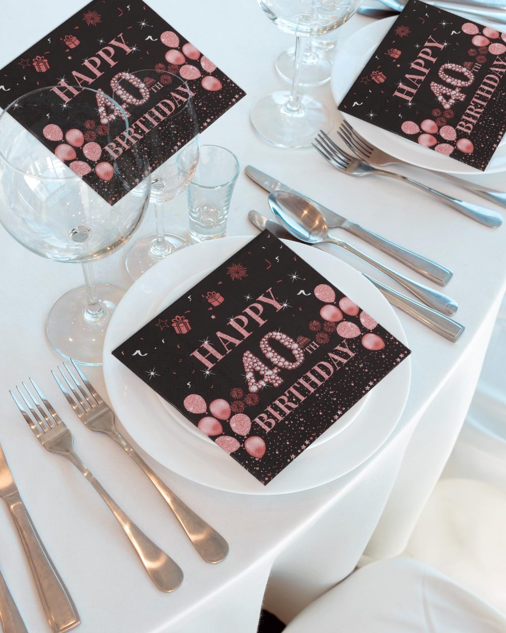 TOPWAYS Black Rose Gold Gold 40th Birthday Decorations Paper Napkins, 60pcs Disposable Paper Birthday Napkins Table Decoration for Women Lady Her 40th Birthday Party (40th) - Image 3