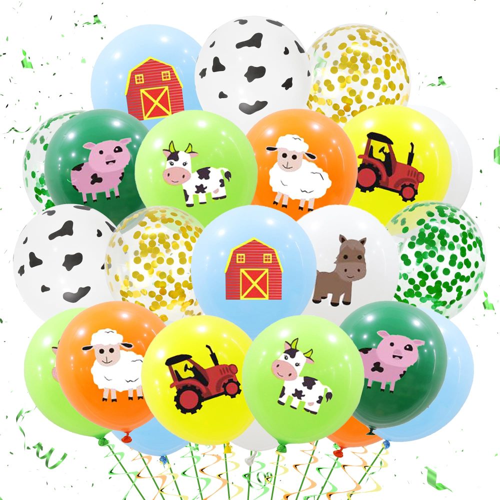 Farm Party Decorations Animal Balloons, 48pieces Farm Balloons Animal Themed Birthday Latex Balloons Cow Sheep House Pig Donkey Balloons for Kids Farm Birthday Party Supplies