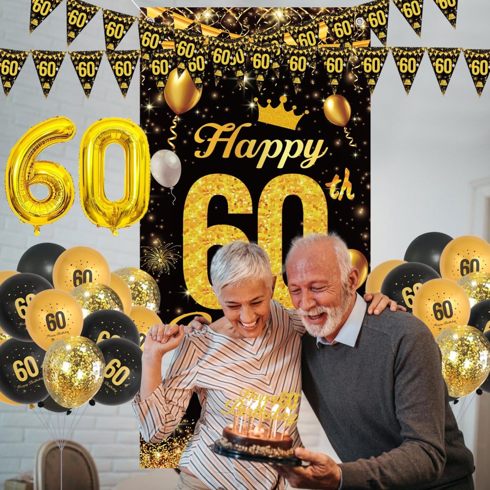 60th Birthday Decorations Set - Black And Gold Birthday Balloons, 60th Birthday Banners, 60th Birthday Cake Topper, 60th Birthday Decorations For Men Women,60th Balloons For Party Decorations Supplies - Image 4
