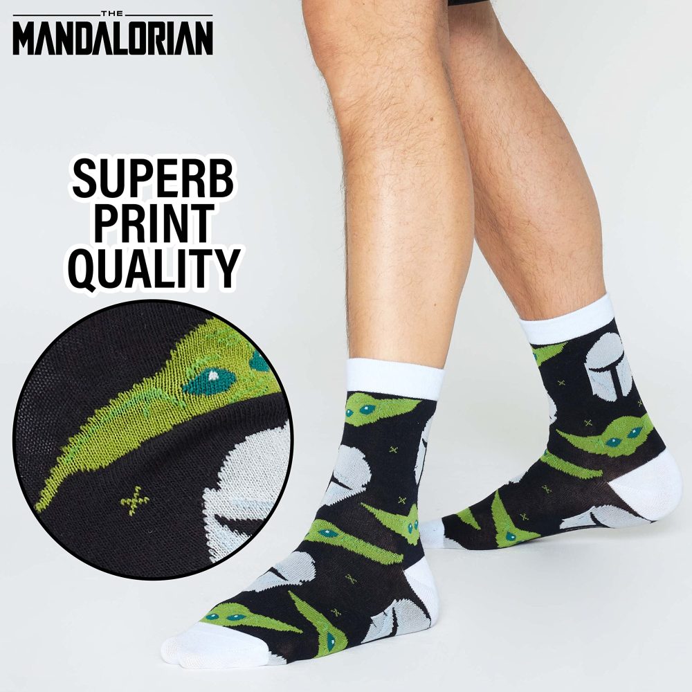Disney Mens Socks Baby Yoda Crew Socks 5 Pack Star Wars Ankle Socks Size 6.5-9.5 Mickey Mouse Soft Breathable Work Socks Boba Fett Star Wars Gifts for Men (Green Baby Yoda) - Image 5