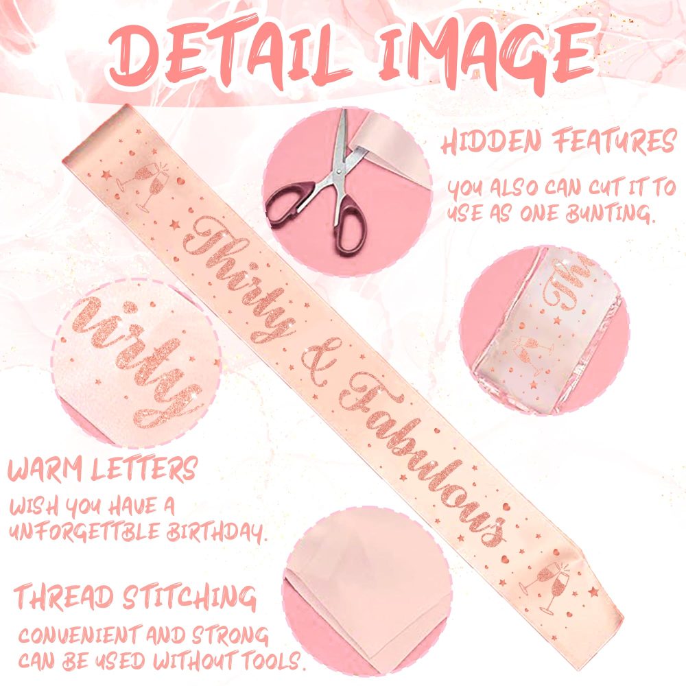 30th Birthday Decorations for Women - Happy 30th Birthday Banner Sash Triangle Flag Sash Yard Banner Latex Balloons Rose Gold Birthday Party Decoration Supplies for Women - Image 3