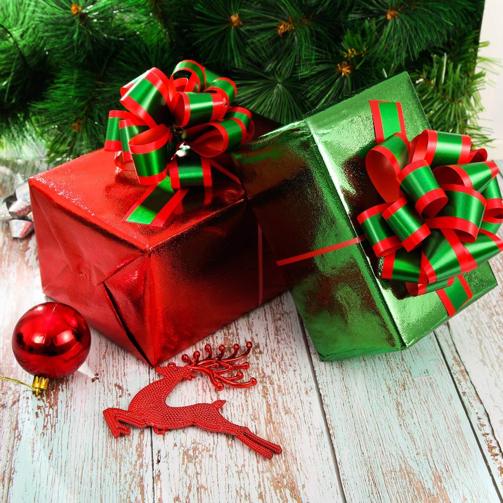 16 Pieces Christmas Pull Bows Red and Green Gift Wrap Bows with Ribbon for Christmas Wreath Gift Basket DIY Craft, 5 Inches - Image 2