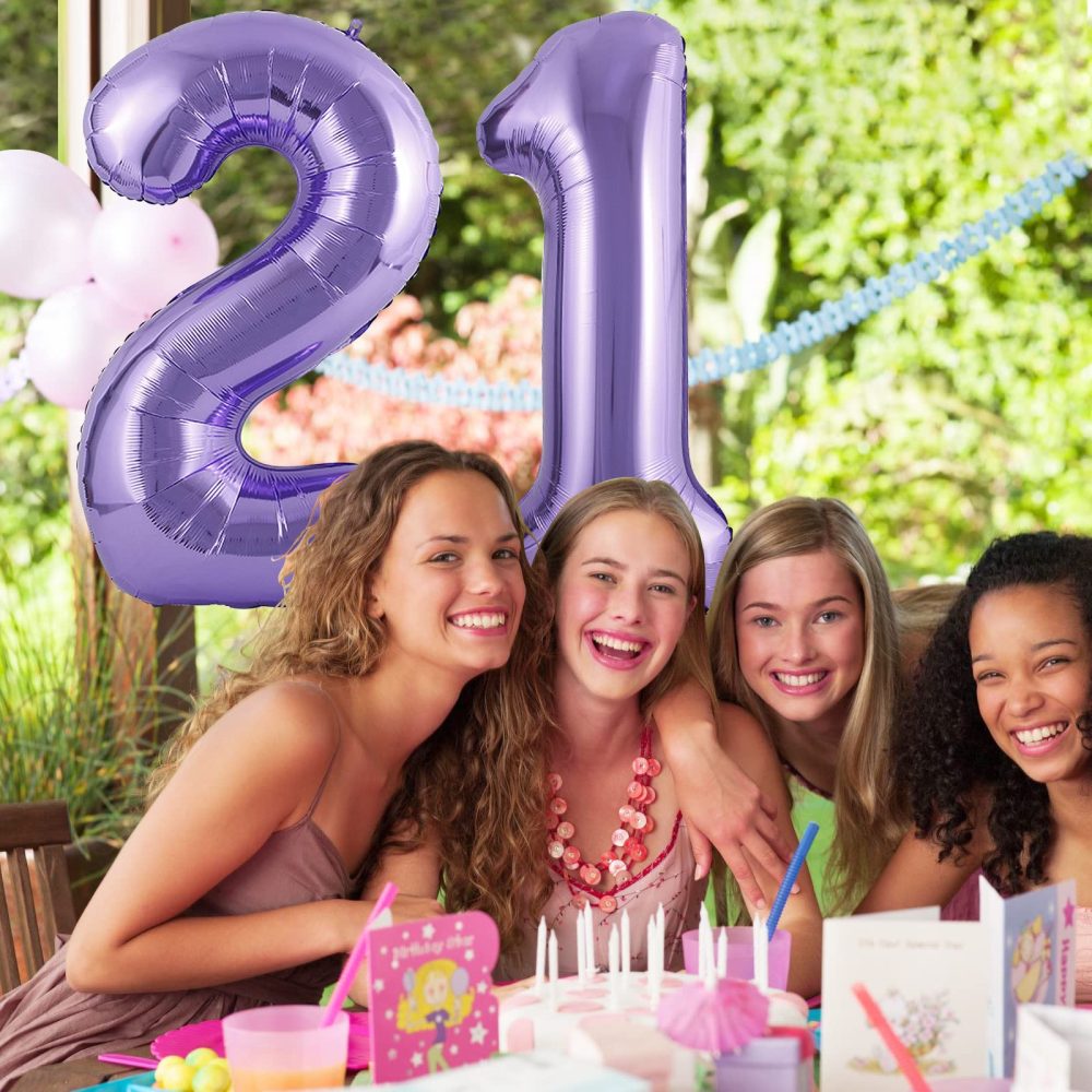 Number 21 Balloons Purple, 40 Inch Purple Helium Foil Number 21 Balloons, Large Number Balloon Age Balloon Self Inflating for Boys Girls 21th Birthday Wedding Anniversary Party Decorations(Digital 21) - Image 5