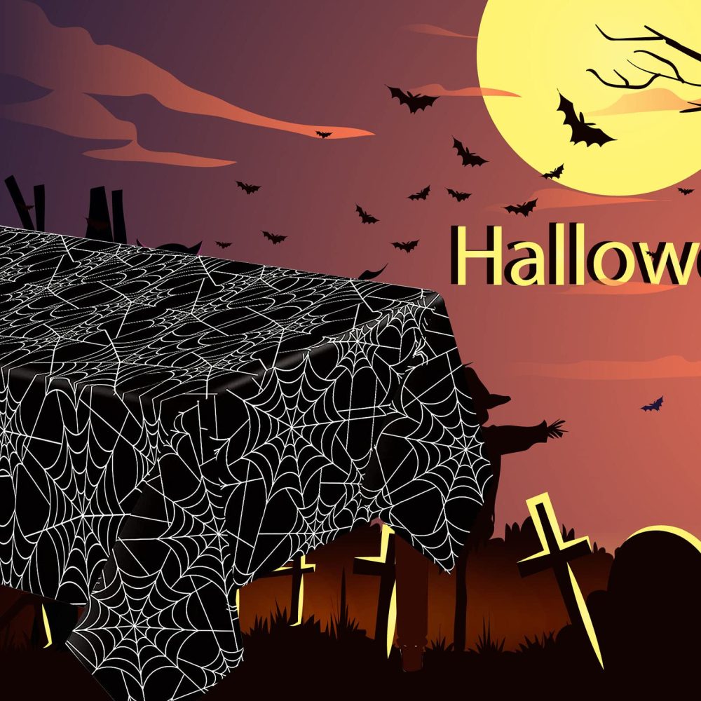 Hamonical 54x107 Inch Halloween Tablecloth, Black Rectangular Spider Web Table Cover, Spillproof Washable PVC Table Topper, Perfect for Halloween Decoration, Dinner Parties - Image 7