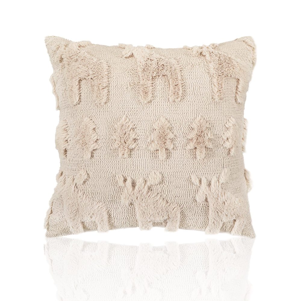 Lewondr Christmas Throw Pillow Cover 18x18, Set of 2 Super Soft Faux Fur Pillow Covers Velvet 3D Christmas Tree Reindeer Embroidery Square Throw Pillowcase for Living Room Bed Sofa Home Decor, Oatmeal - Image 2
