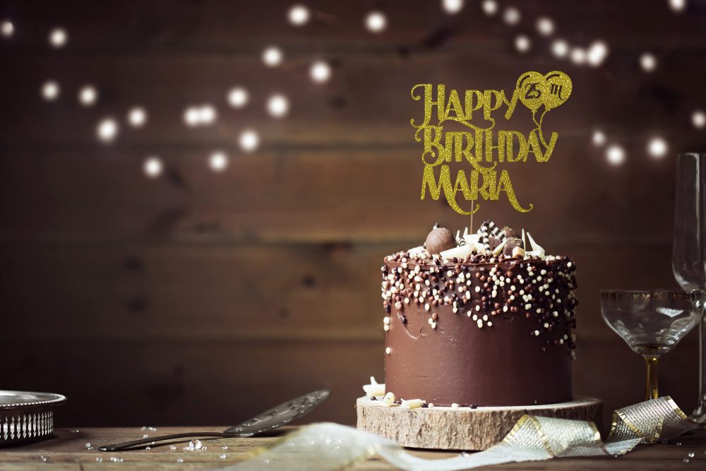 Personalised Happy Birthday Glitter Cake Topper by Cakeshop | Custom Colour Any Name & Any Age Glitter Cake Decoration for 1st 10th 16th 18th 20th 21st 30th 40th 50th 60th 70th 80th (Bright Pink) - Image 4