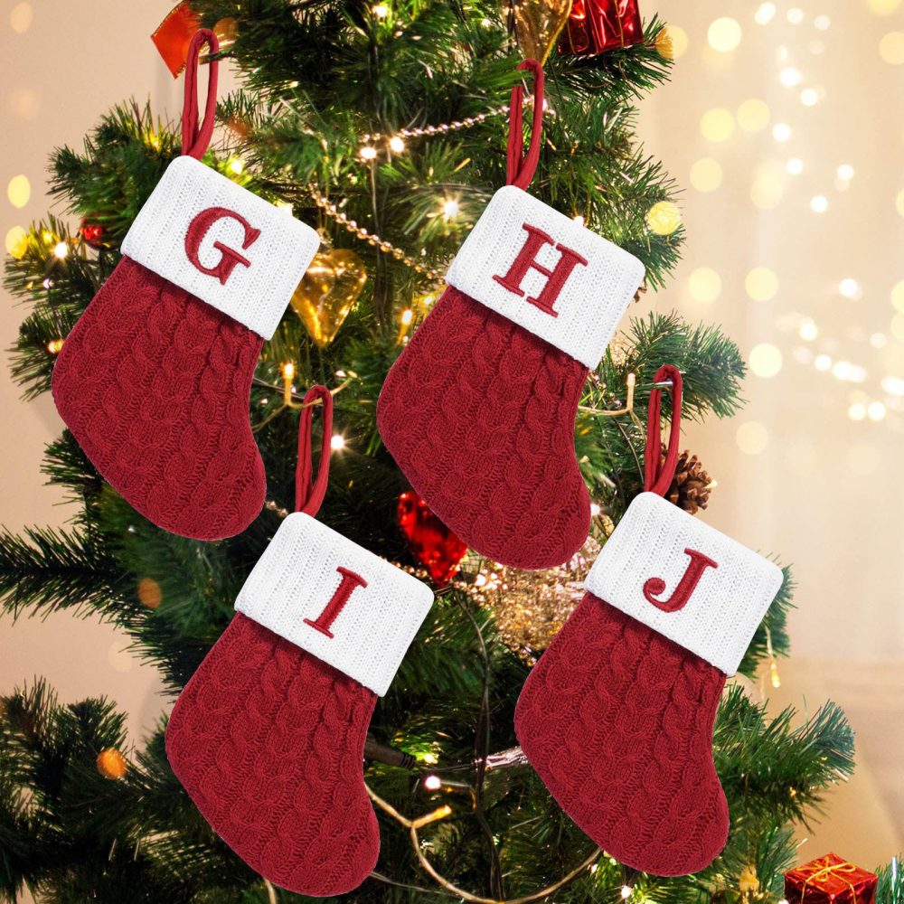 HOME'S FRIEND Alphabet Decorations Stockings, Cable Knit Letter Fireplace Hanging Stockings, Letter Embroidered Knitted Mini Stocking Festive Fireplace Décor Kids Pet Gift (D) - Image 5