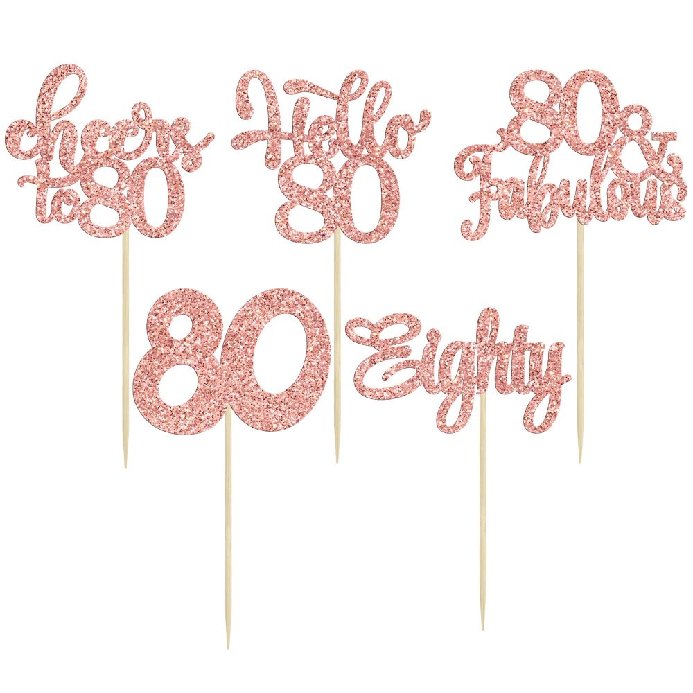 30Pcs Happy 80th Birthday Cupcake Toppers Eighty Cheers to 80 Years Old Birthday Cupcake Picks for Happy 80th Birthday Anniversary Party Cake Decorations Rose Gold Glitter - Image 6
