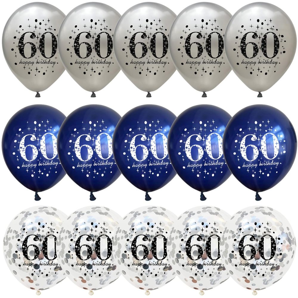 60th Birthday Decorations for Men, 15 Pieces Navy Blue Silver Happy 60th Birthday Latex Balloons Set for Him, 60th Party Decorations for Age 60 Years Old 60th Birthday Party Decor Celebration Supplies - Image 2