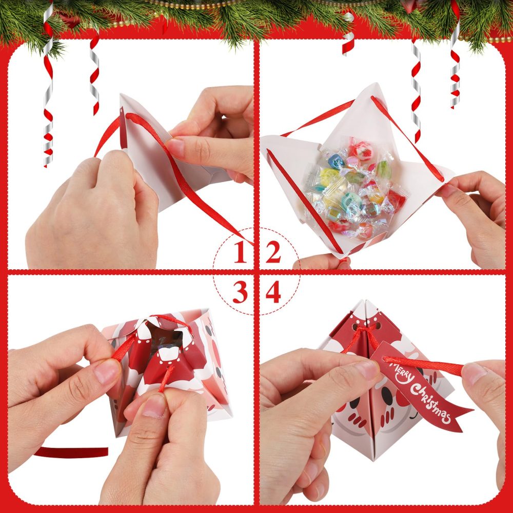 28PCS Christmas Sweet Boxes, Small Gift Boxes Gift Bags with Ribbon Ties and Labels for Christmas New Year (4 Styles) - Image 5