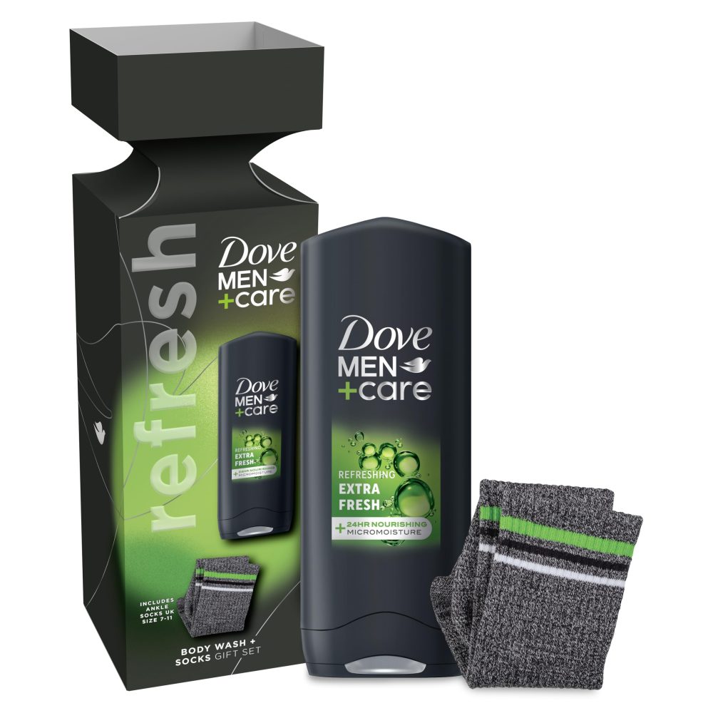 Dove Men+Care Body Wash & Socks Gift Set 3-in-1 hair, face & body wash and socks in a stylish box perfect gifts for men 1 piece