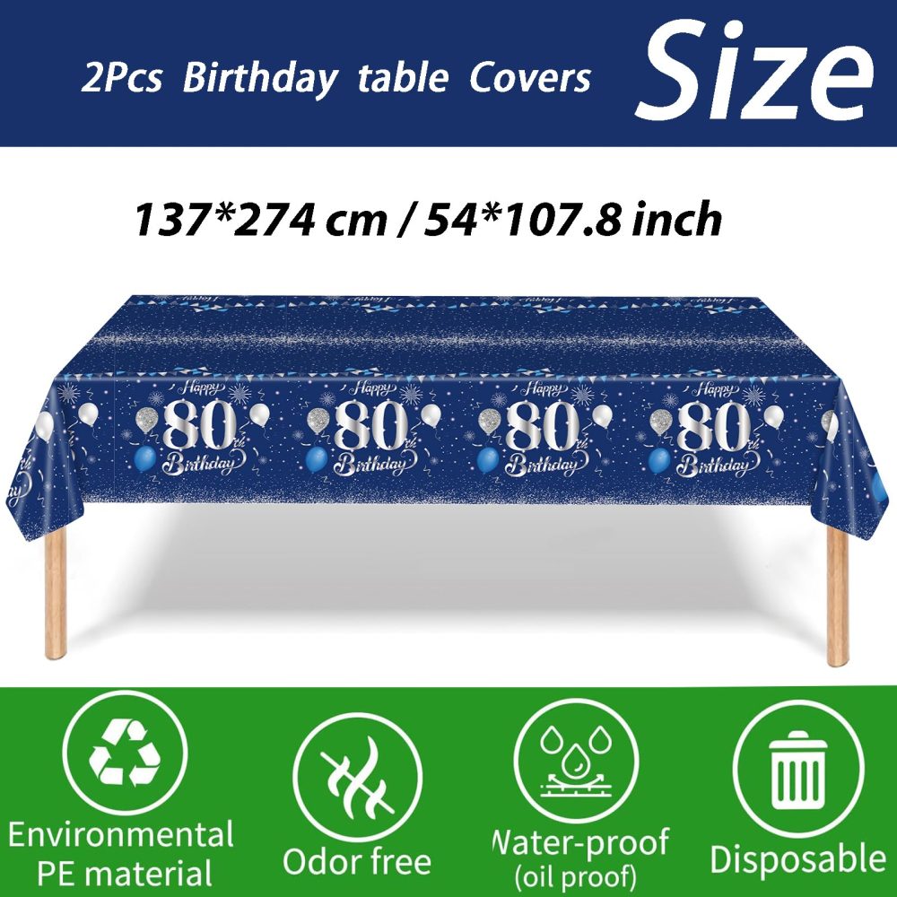 2Pcs Navy Blue Happy 80th Birthday Party Table Cloth,137*274cm Plastic 80th Birthday Table Decorations for Men Women Birthday Table Cloth Disposable Tablecover for 80th Him,Her Birthday Gifts Party - Image 2