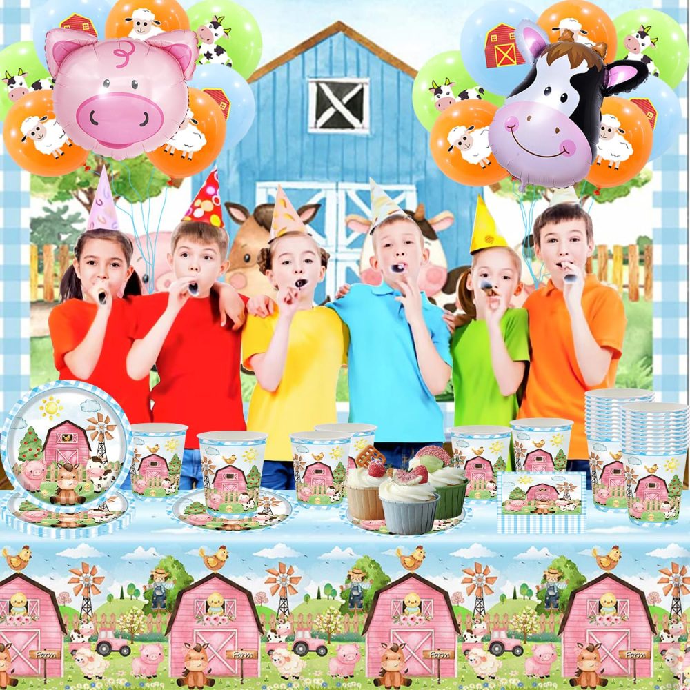 80 Pcs Farm Party Tableware Set, Children's Birthday Party Decorations, Animal Party Supplies, Farm Animal Plates, Paper Cups, Paper Towels, Balloons (20 Guests) - Image 6
