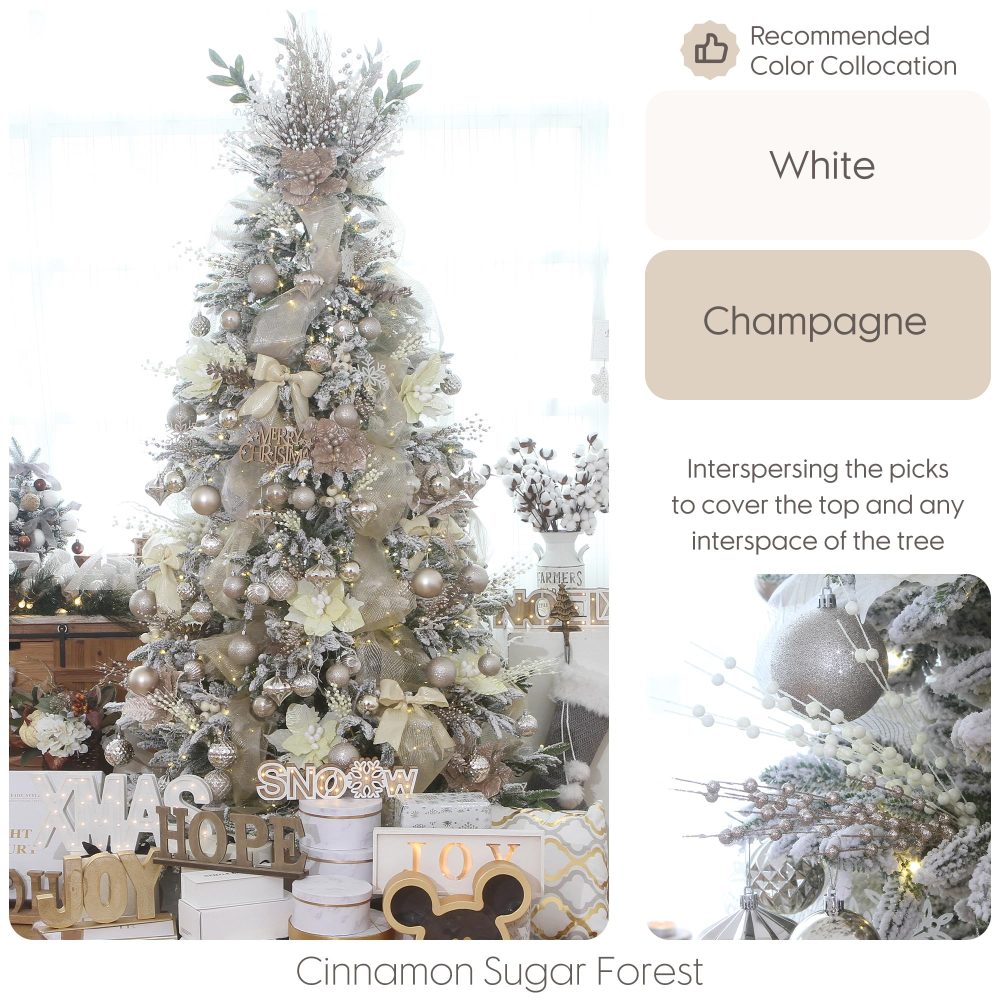 Sea Team 24-Pack Artificial Glitter Berry Stem Ornaments, Decorative Bead Sticks, Glittery Twigs, Picks, Branches for Christmas Tree, Small Vase, Holiday, Wedding, Party (17 Inches, Champagne) - Image 5