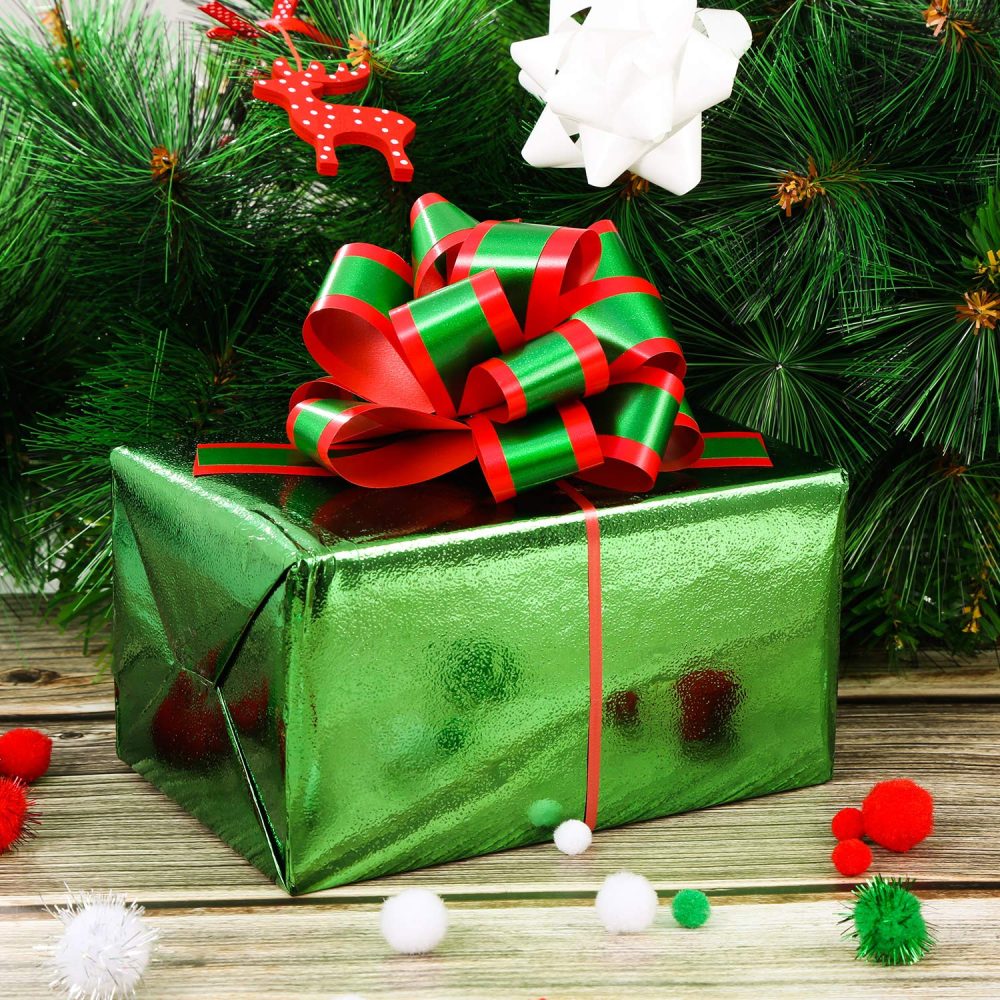16 Pieces Christmas Pull Bows Red and Green Gift Wrap Bows with Ribbon for Christmas Wreath Gift Basket DIY Craft, 5 Inches - Image 7