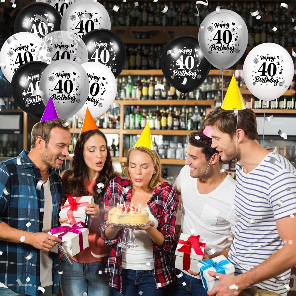 40th Birthday Balloons Decorations Black White Silver 24pcs Happy 40th Birthday Party Confetti Balloons Latex for Men Women Happy 40th Birthday Anniversary Party Supplies Decor 12 inches Outdoor - Image 5