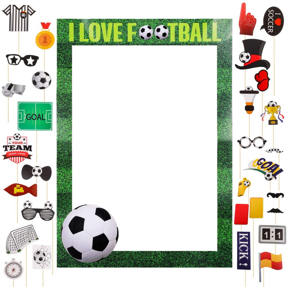 30 Pcs Soccer Themed Photo Booth Props Football Selfie Frame, Soccer Fans Birthday Party Decorations Football Party Supplies Accessories