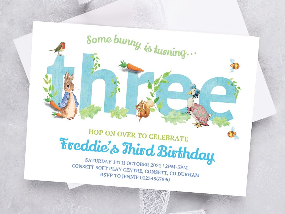 10 Personalised Peter Rabbit Kids Boy Girl 1st First Birthday Party Invitations Invites ANY AGE - Image 5
