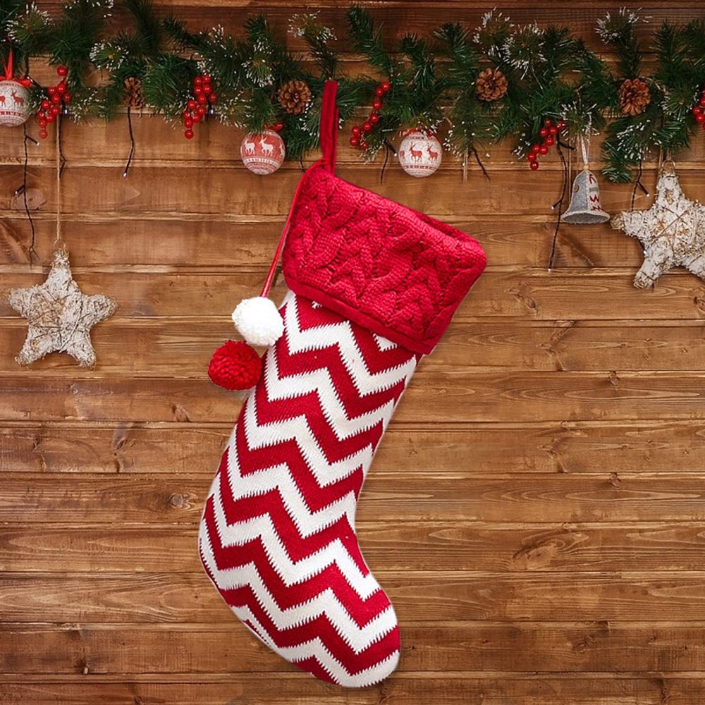Christmas Stocking,Personalised Classic Stocking Tree Decorations Large Knit Knitted Xmas Stocking for Kids Family, Rustic Farmhouse Fireplace Hanging Ornament Christmas Holiday Party Decoration (A) - Image 5