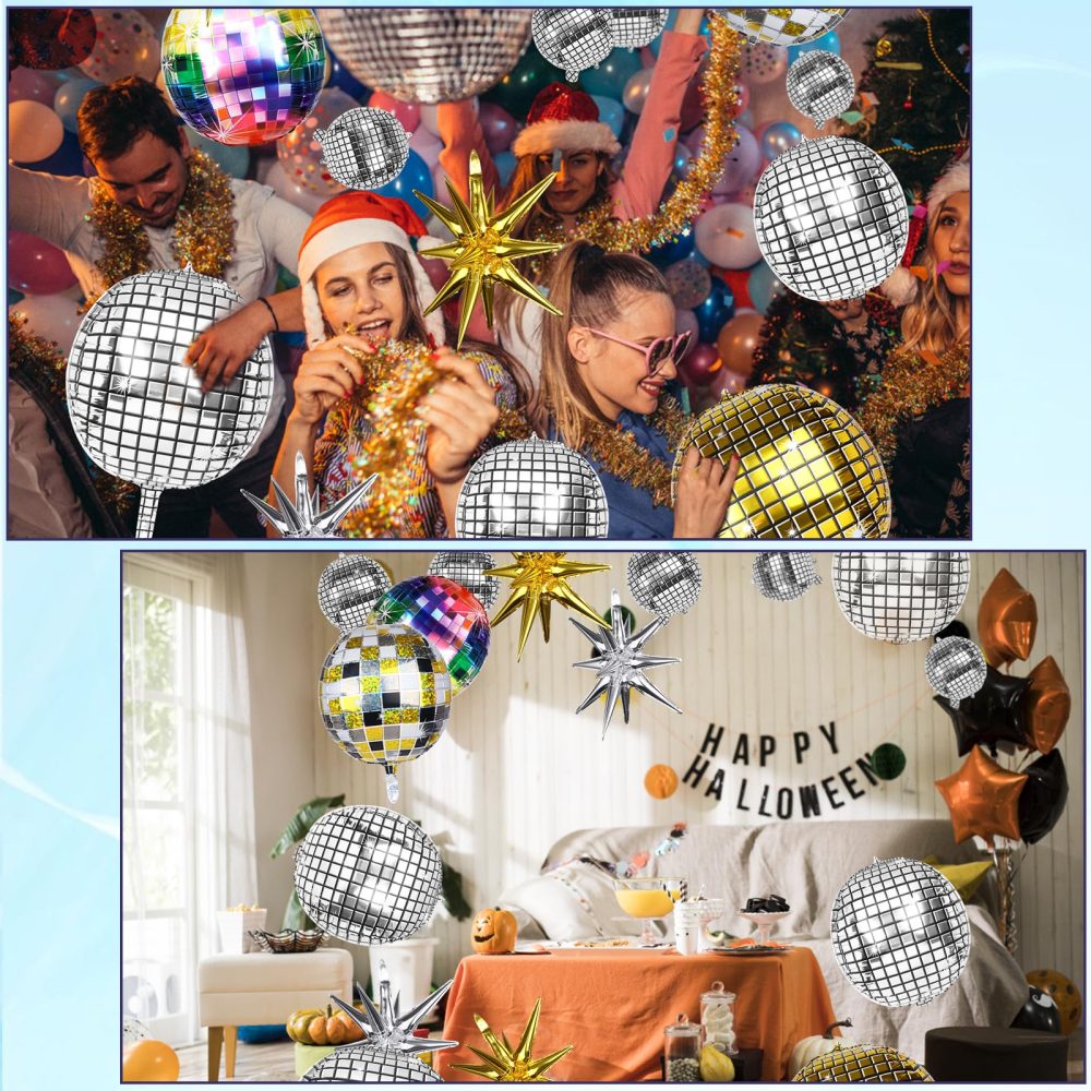 20 Pcs Disco Ball Balloons Disco Foil Balloons Disco Mylar Balloon 4D Aluminum Foil Balloon Explosion Star Balloon for Birthday Wedding Anniversary 70s 80S 90S Party Decorations - Image 2