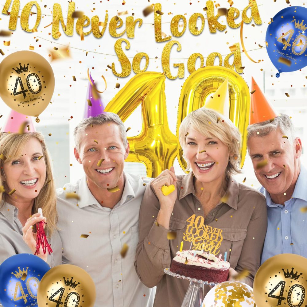 40th Birthday Decoration Men, 40th Birthday Decoration Blue Gold 40th Birthday Balloons, 40th Birthday Party Decorations for Him, Happy 40th Banner Confetti Balloons for 40 Birthday Party Supplies - Image 3