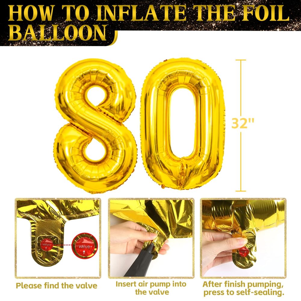 80th Birthday Decorations Party Tableware Set, Black Gold 80th Birthday Paper Party Plates Cups Napkins Tablecloth Balloons for Women Men 80th Birthday Party Decorations Table Supplies, 16 Guests - Image 3