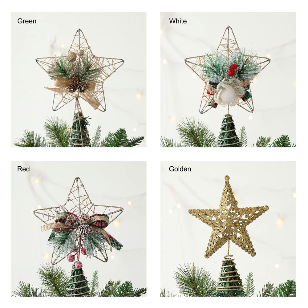 HANTURE Christmas Tree Topper Star Metal Glitter Star Tree Topper with Red Berries and Pine Branches Rustic Natural Treetop Ornaments for Home Shop Holiday tree Decor1 - Image 4