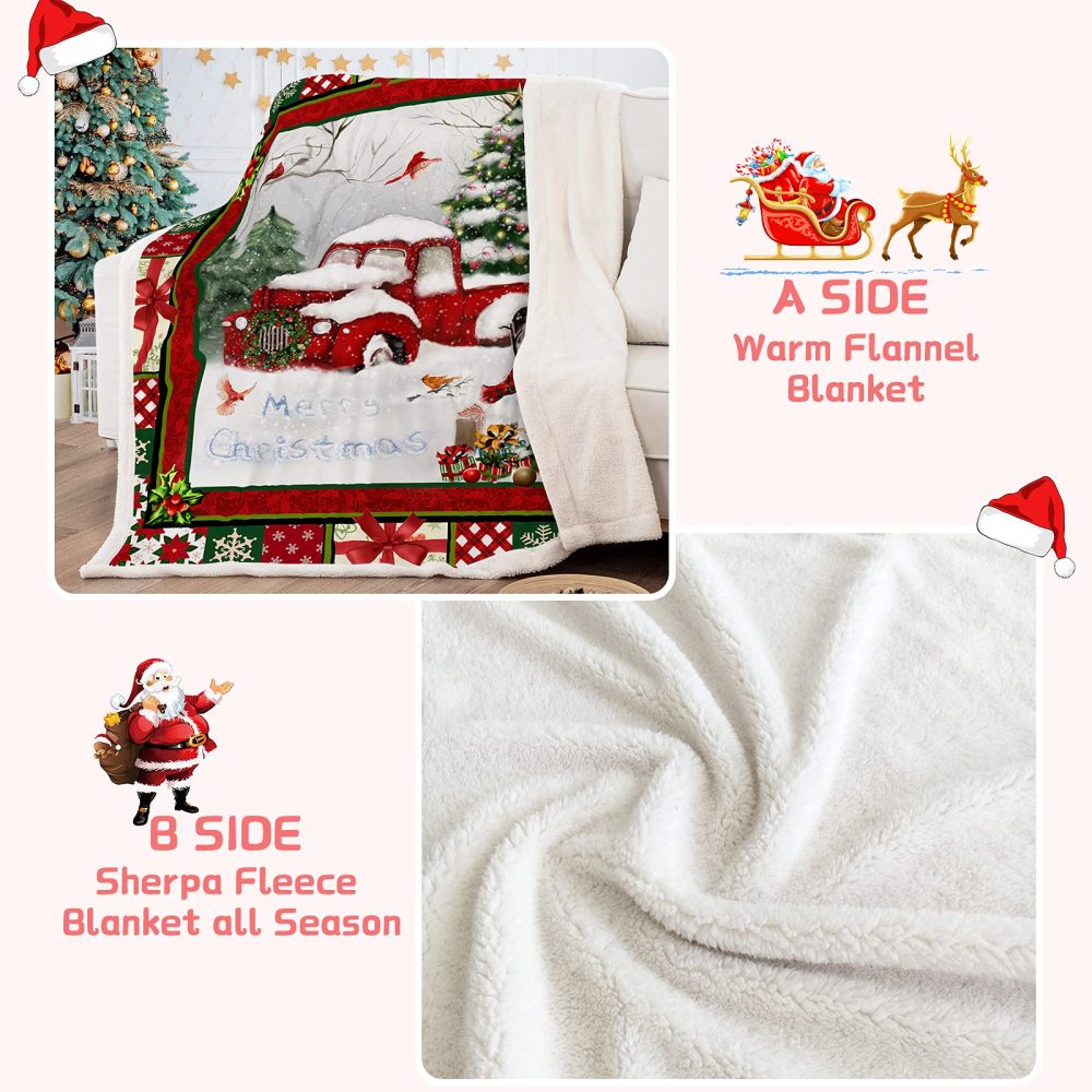 DJY Red Truck Throw Blanket Christmas Tree Snowman Printed Fleece Blanket Soft Warm Microfiber Solid Blanket for Bed, Couch and Travel 130x150cm - Image 3