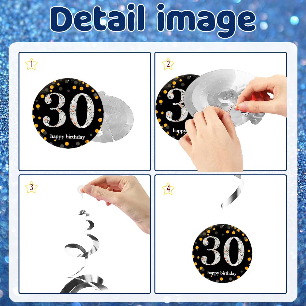 Blue Silver 30th Birthday Decorations - 53 Pieces 30th Birthday Party Decor Happy Birthday Banner Number 30 Foil Balloon Swirl Latex Balloons Cake Topper for Men Women 30th Birthday Party Supplies - Image 5
