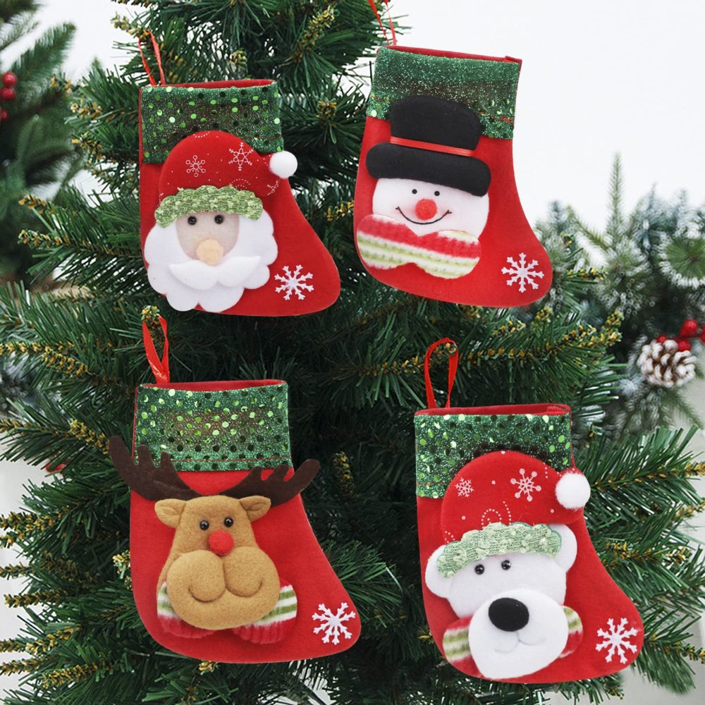 8PCS Mini Christmas Stockings Gift Treat Bags Small Christmas Stockings Santa Snowman Reindeer Xmas Stocking Hanging Christmas Stockings for Xmas Party Gift Filler Fireplace Christmas Tree Decoration - Image 5