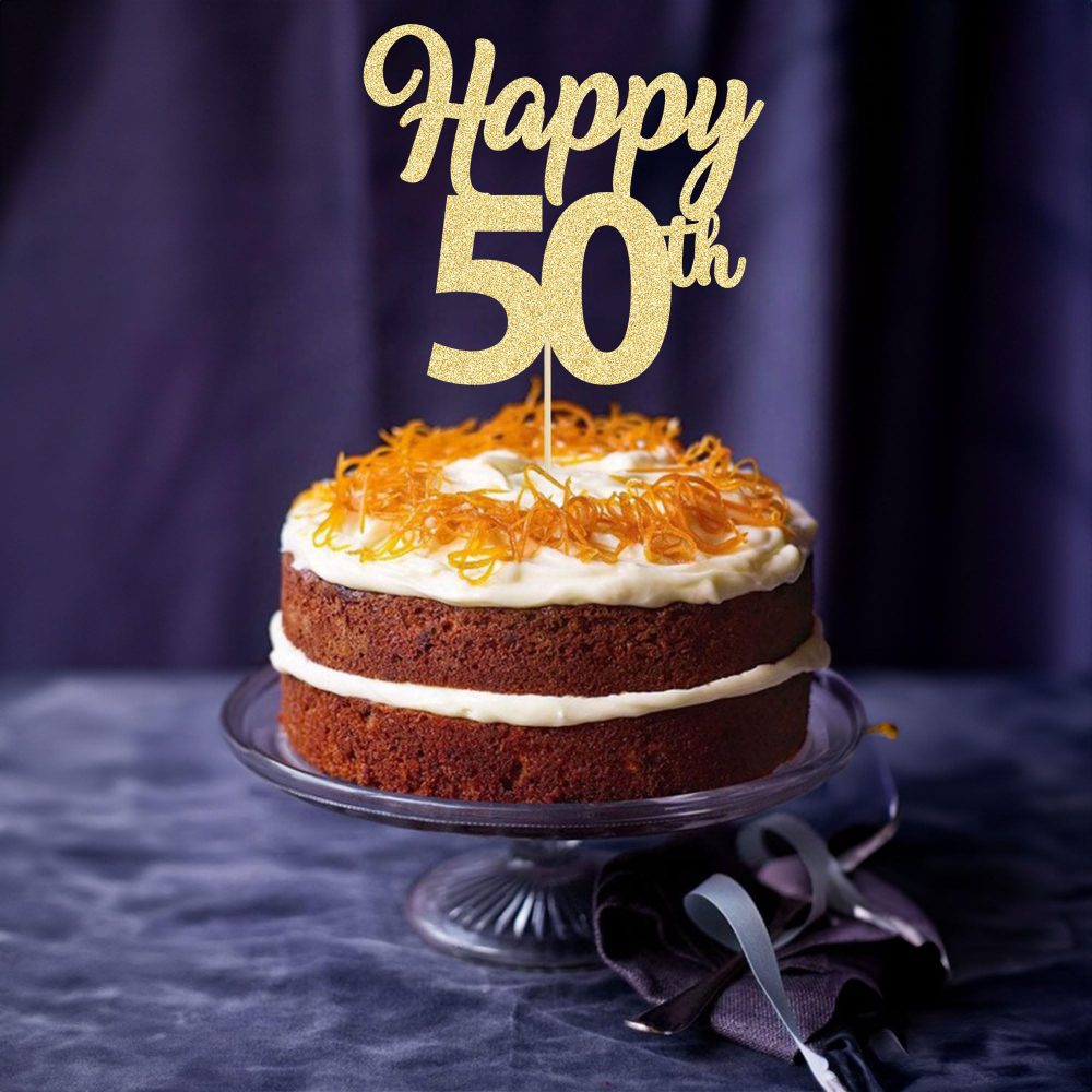 3Pcs Happy 50th Cake Topper Gold Glitter Number 50 Fifty Birthday Cake Pick Decorations for Cheers to 50 Years Old 50th Birthday Wedding Anniversary Party Supplies - Image 2